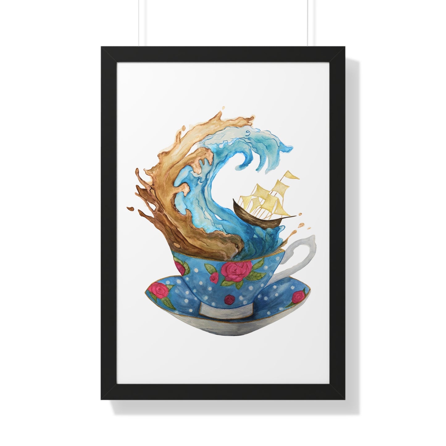 Whimsical Teacup Wave Framed Art Print, Swiftie Sailboat Tea Art Print A Storm Inside A Teacup
