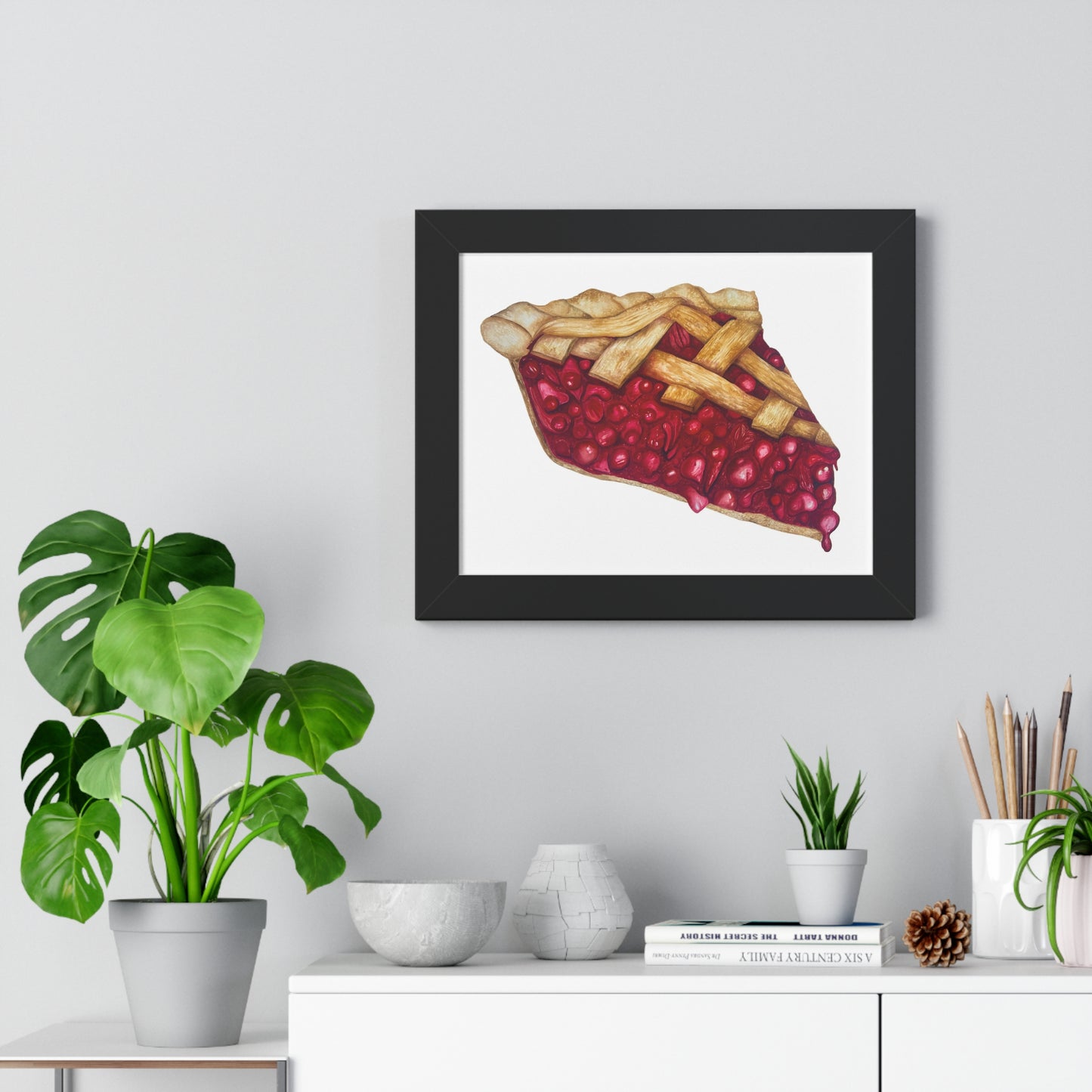 Cherry Pie Slice Framed Print — Watercolor Kitchen Wall Art