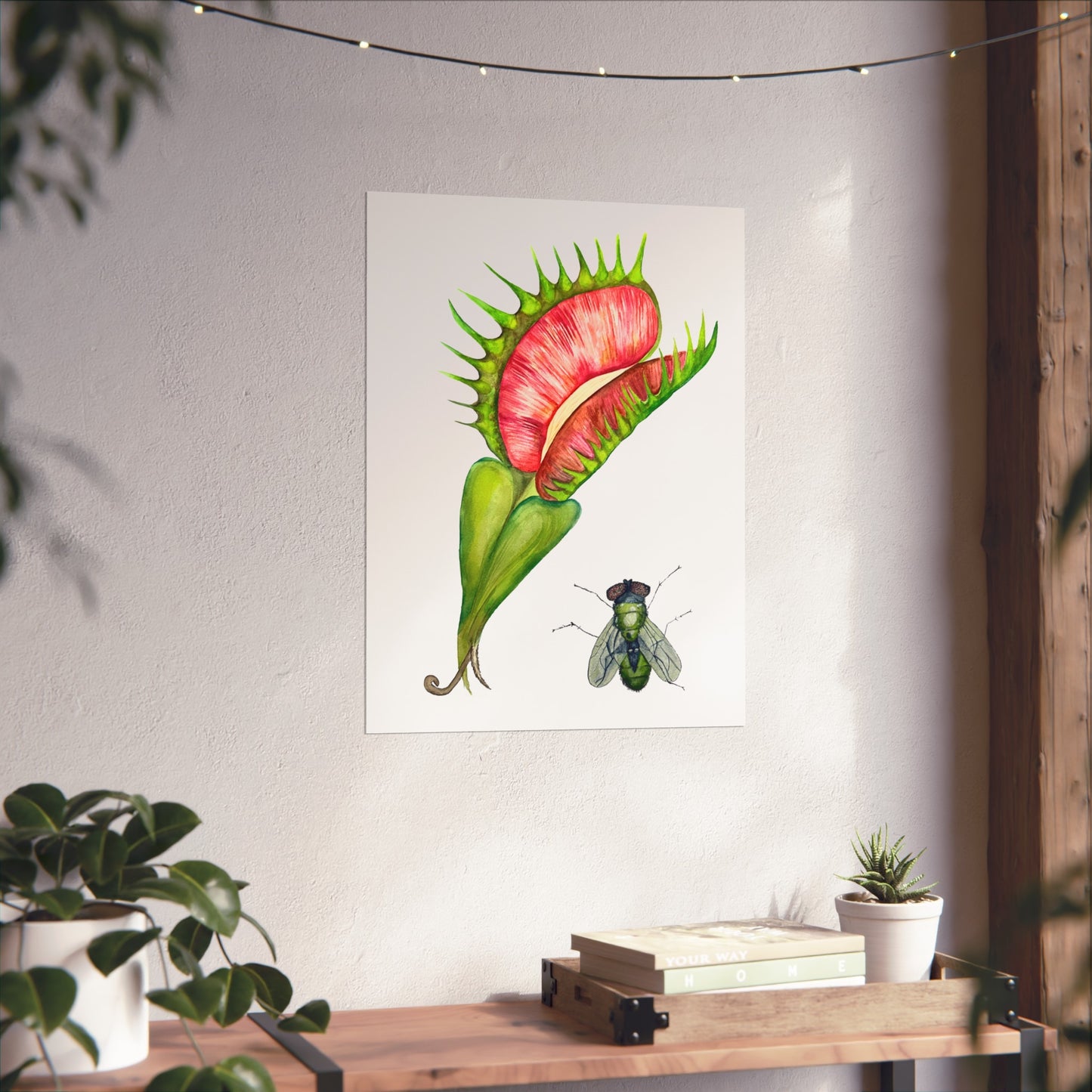 Carnivorous Plant & Fly Giclée Art Print — Venus Flytrap Botanical Illustration