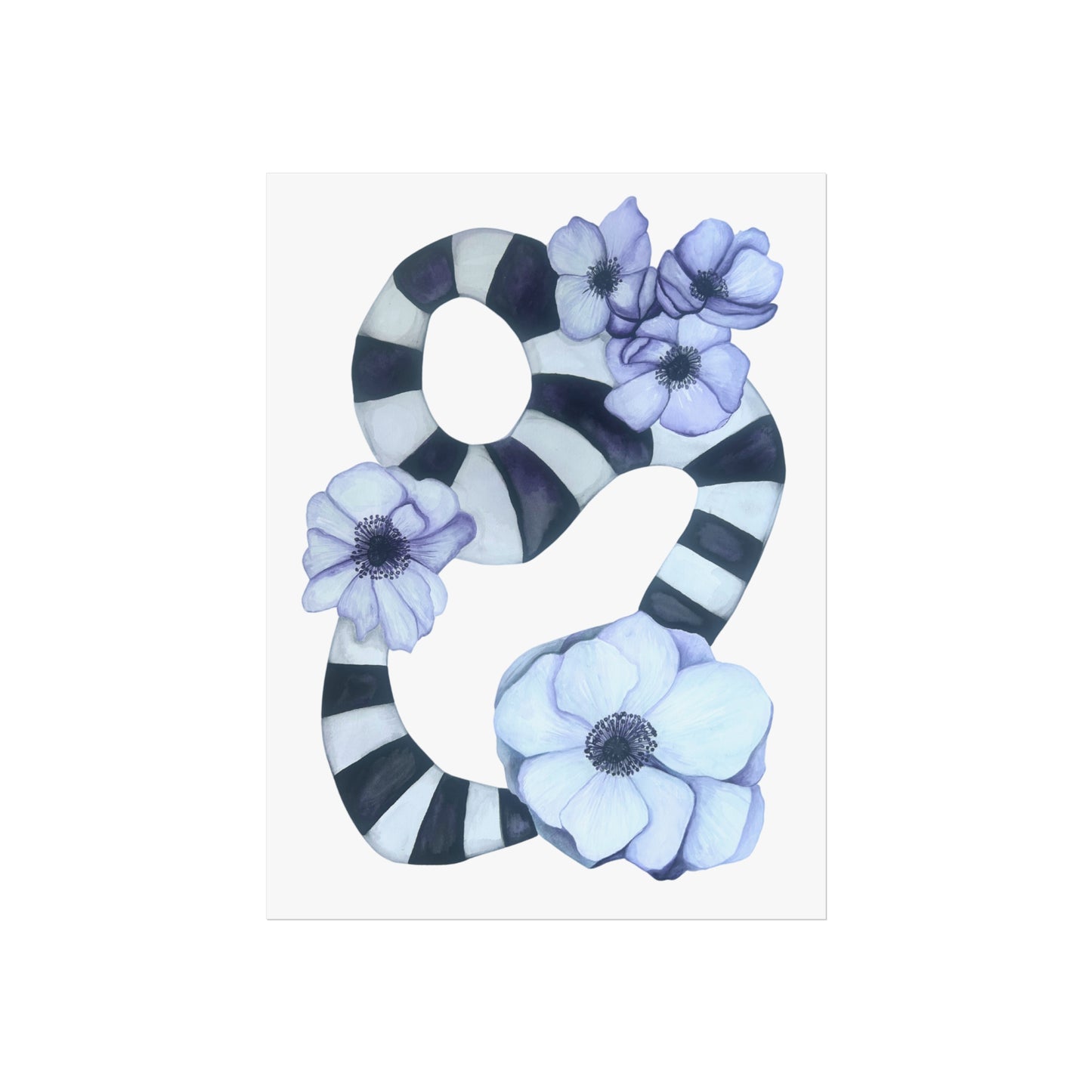 Giclée Art Print — Striped Abstract with Anemones (Botanical Wall Art)