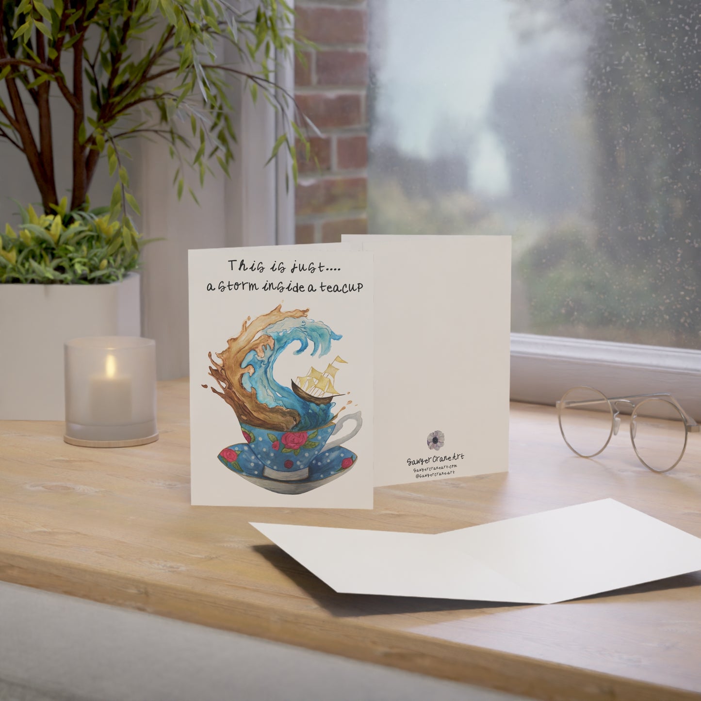 Get Well Soon Floral Teacup Card — "This Is Just a Storm Inside a Teacup" (Watercolor)