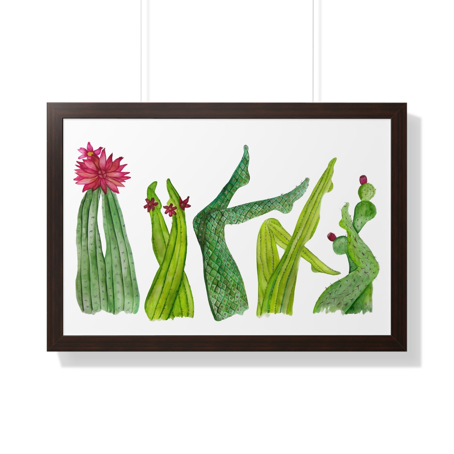 Cactus Legs Watercolor Framed Print — Botanical Horizontal Wall Art