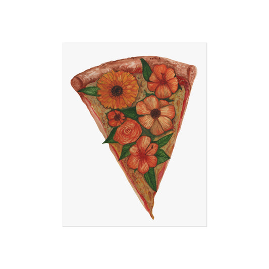 Floral Pizza Slice Giclée Art Print — Botanical Food Illustration for Kitchen or Dining Wall Decor