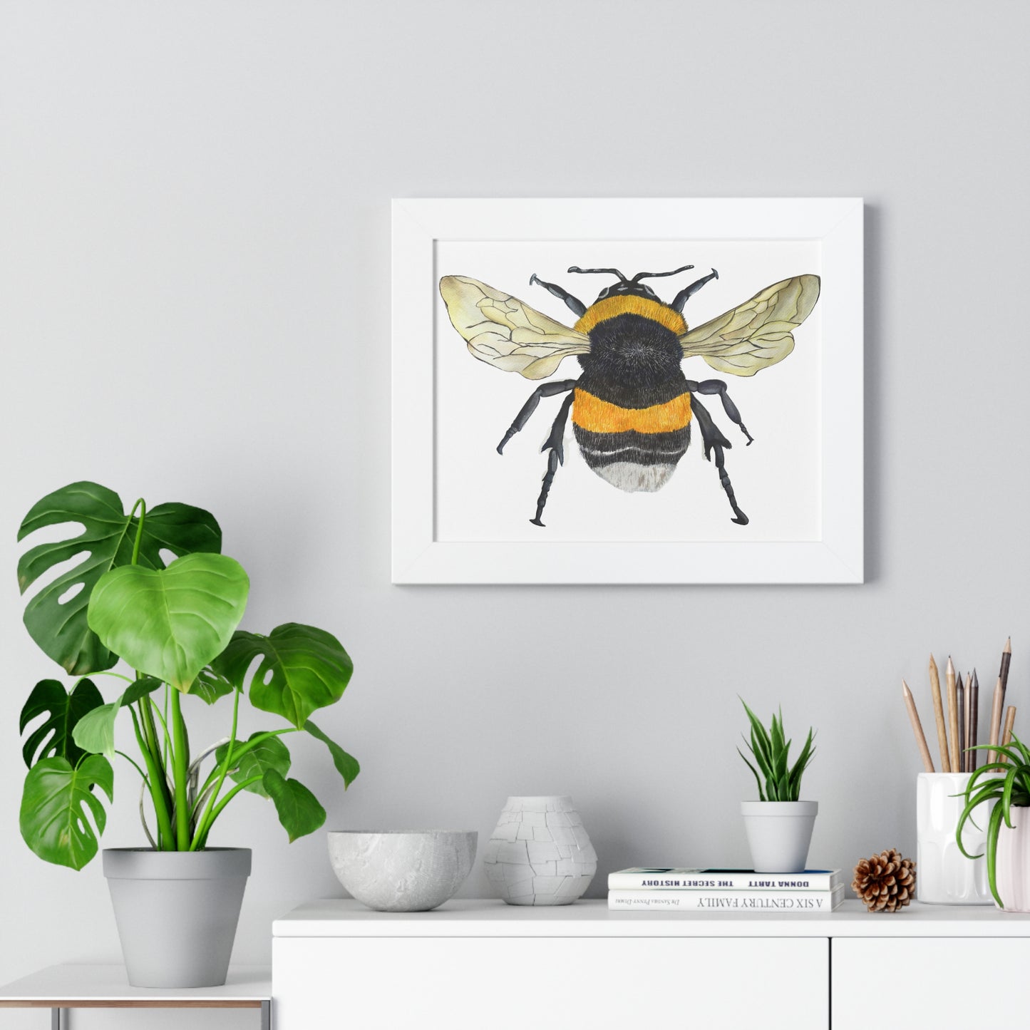 Bumblebee Wall Art — Framed Horizontal (Botanical Insect Print)