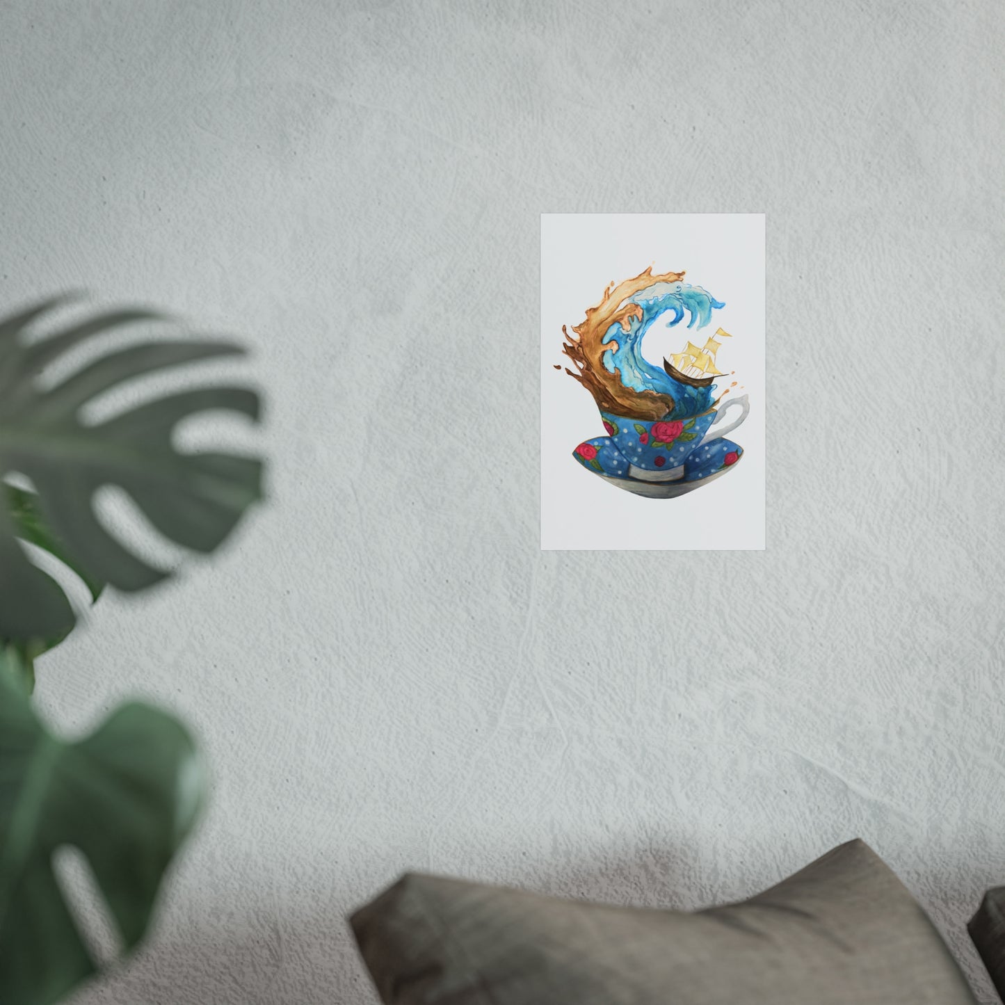 Giclée Art Print — Whimsical Teacup Wave with Sailing Ship Storm Inside A Tea Cup - Swiftie Lyric