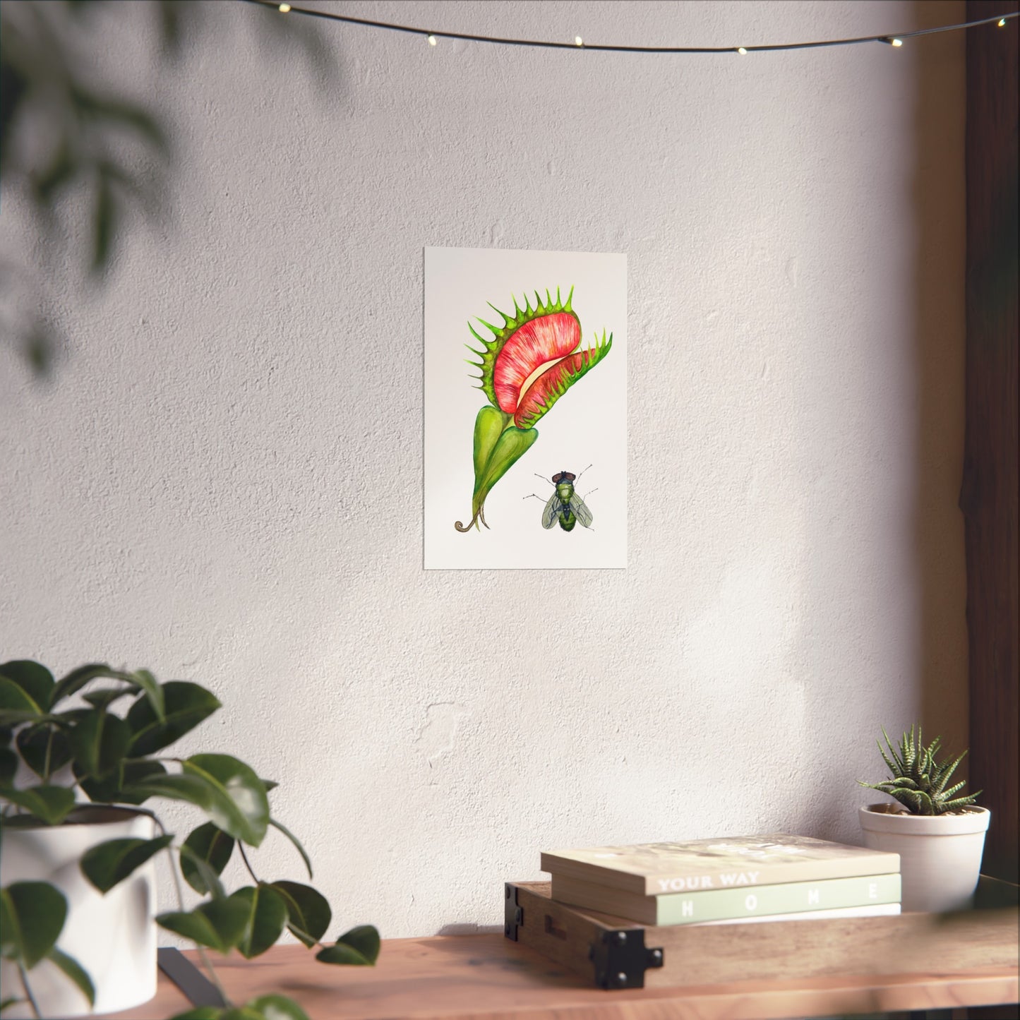 Carnivorous Plant & Fly Giclée Art Print — Venus Flytrap Botanical Illustration