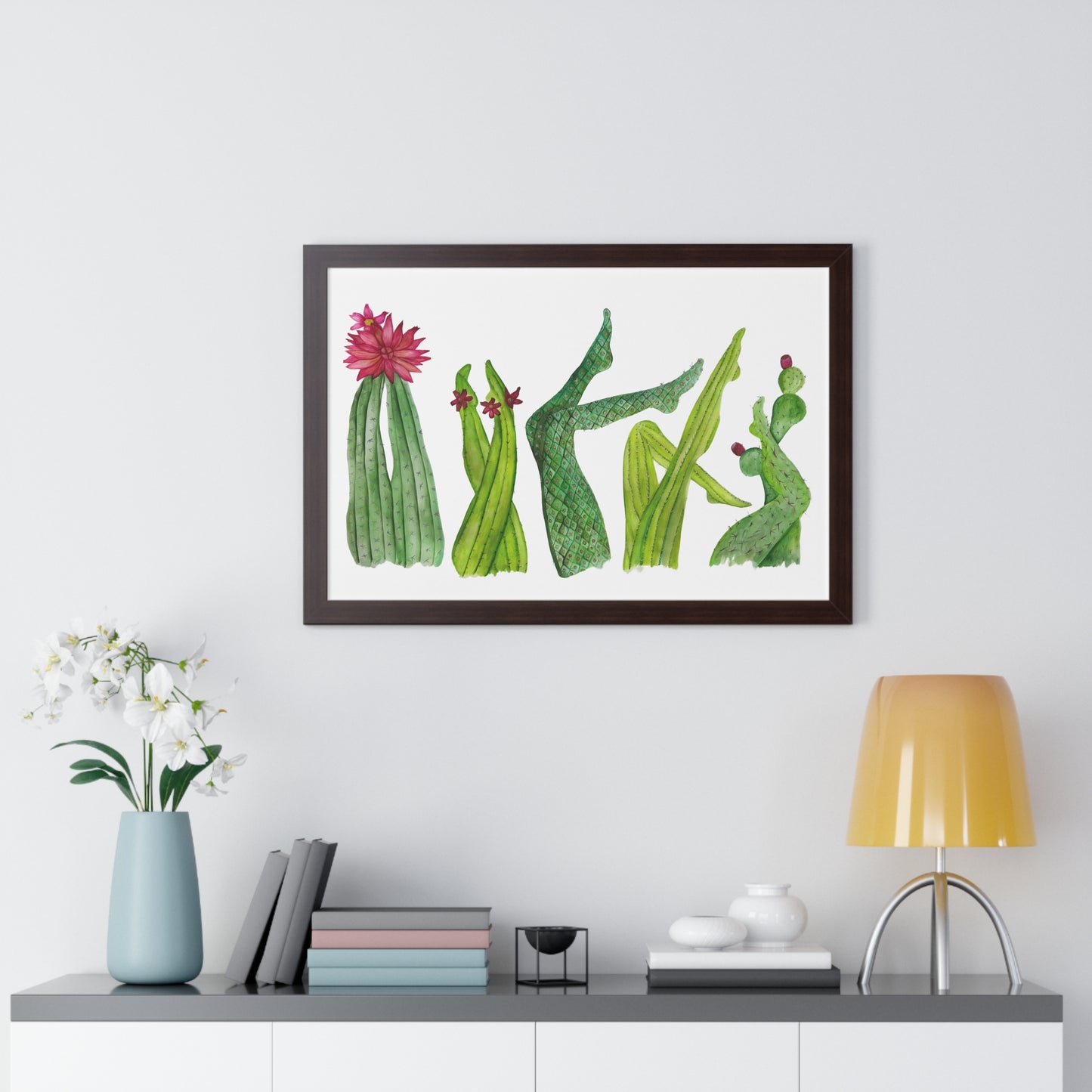Cactus Legs Watercolor Framed Print — Botanical Horizontal Wall Art
