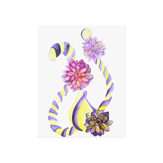 Floral Abstract Giclée Art Print — Purple & Yellow Watercolor Flowers