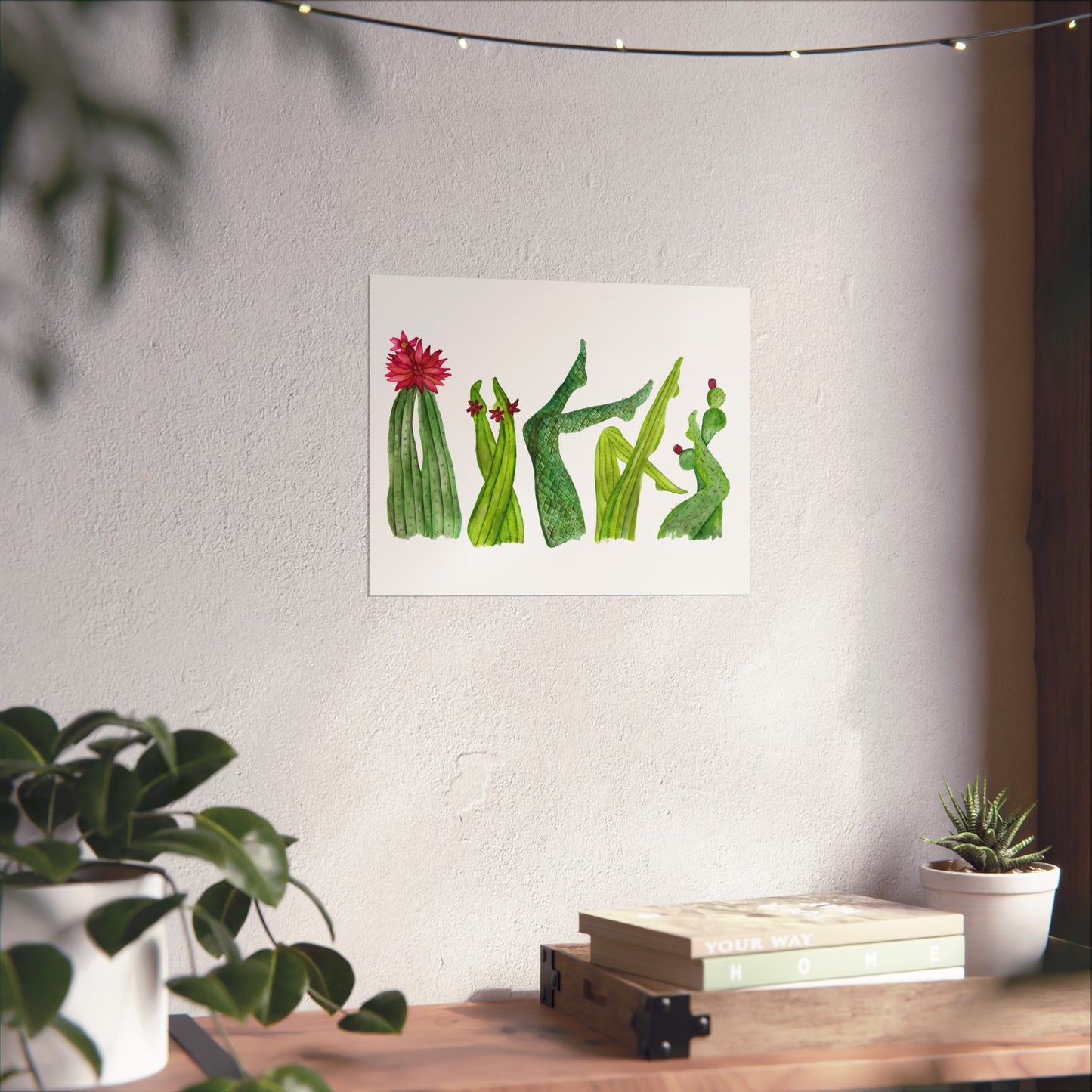 Cactus Legs Watercolor Giclée Art Print — Playful Green Succulent Wall Art