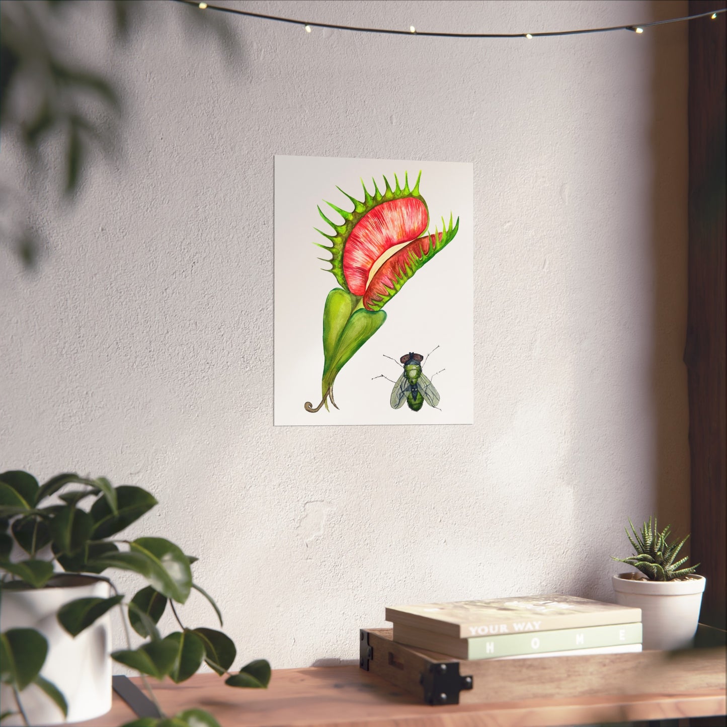 Carnivorous Plant & Fly Giclée Art Print — Venus Flytrap Botanical Illustration