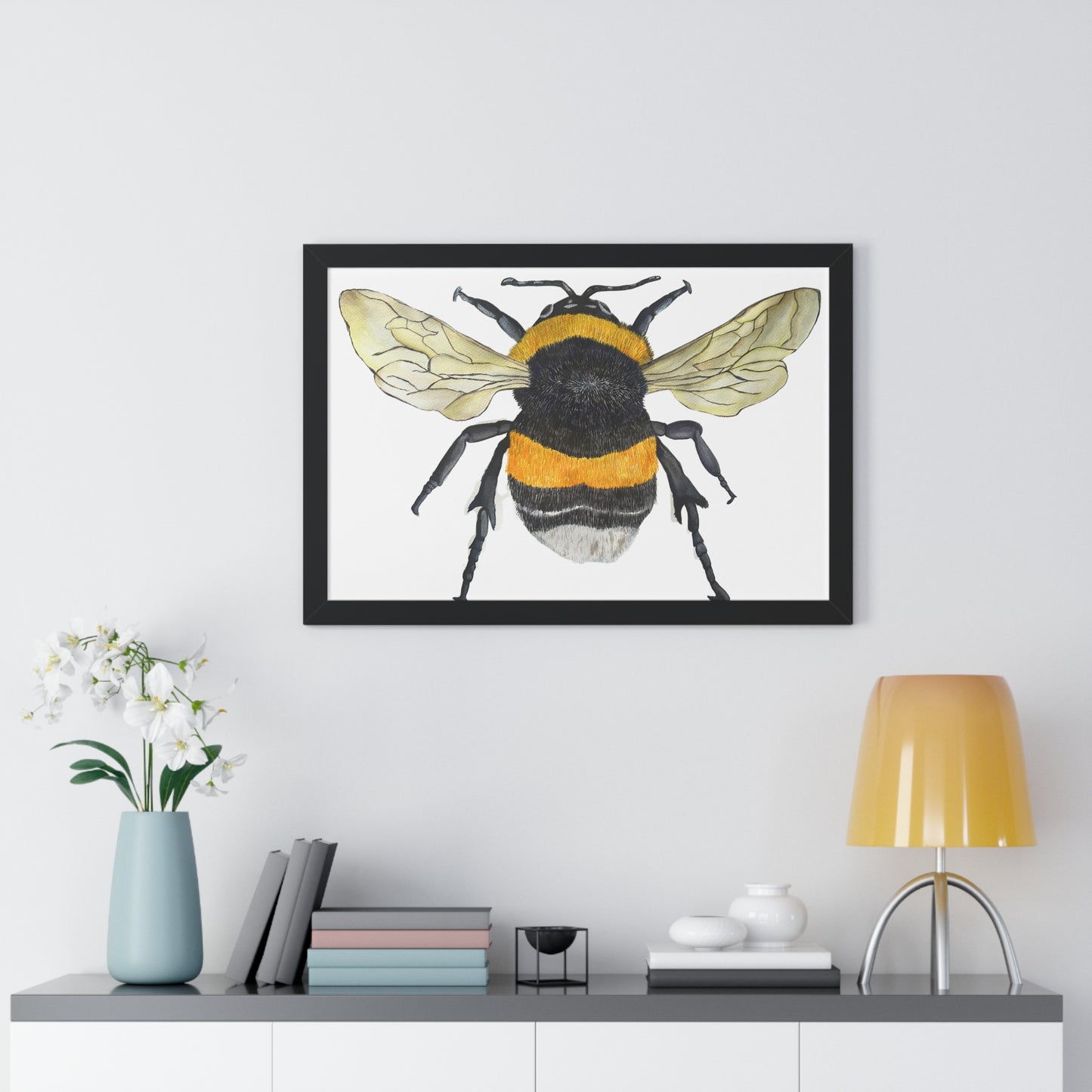 Bumblebee Wall Art — Framed Horizontal (Botanical Insect Print)