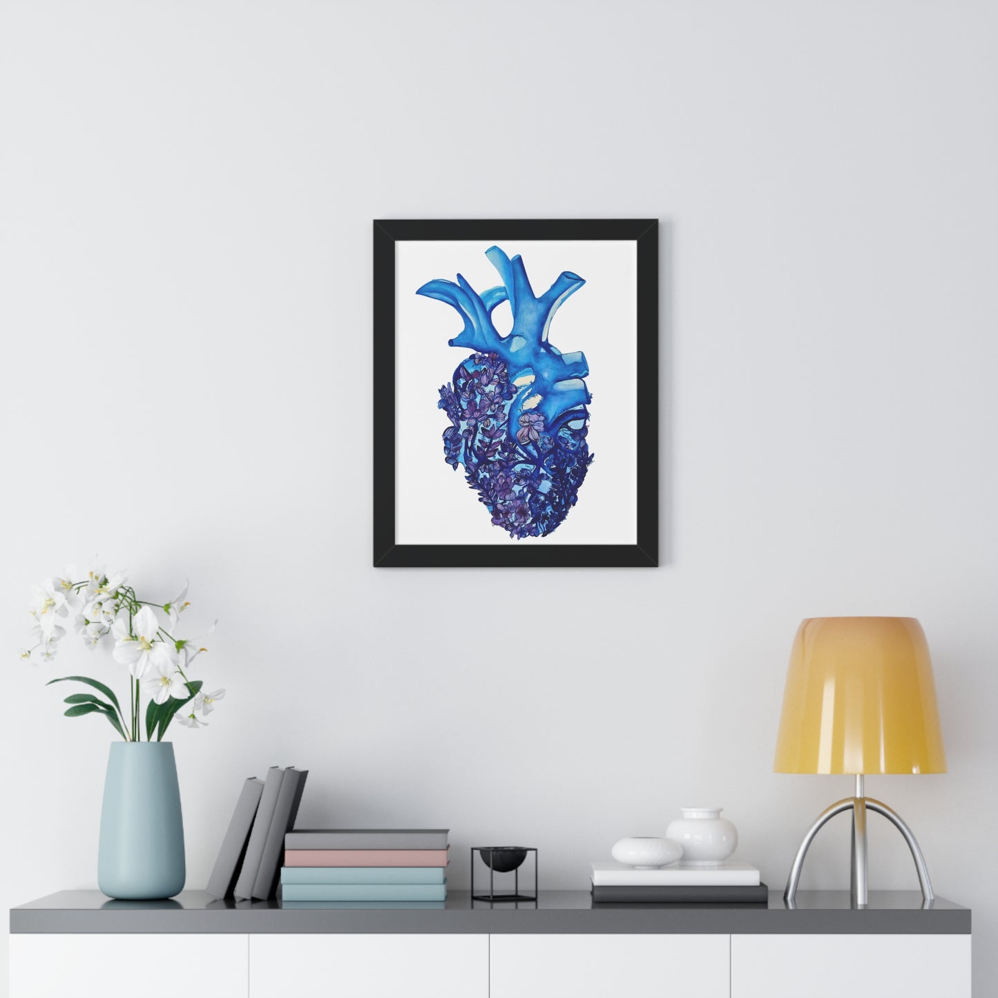 Blue Floral Bluebonnet Anatomical Heart Framed — Botanical Heart Art Print "Deep in The Heart"