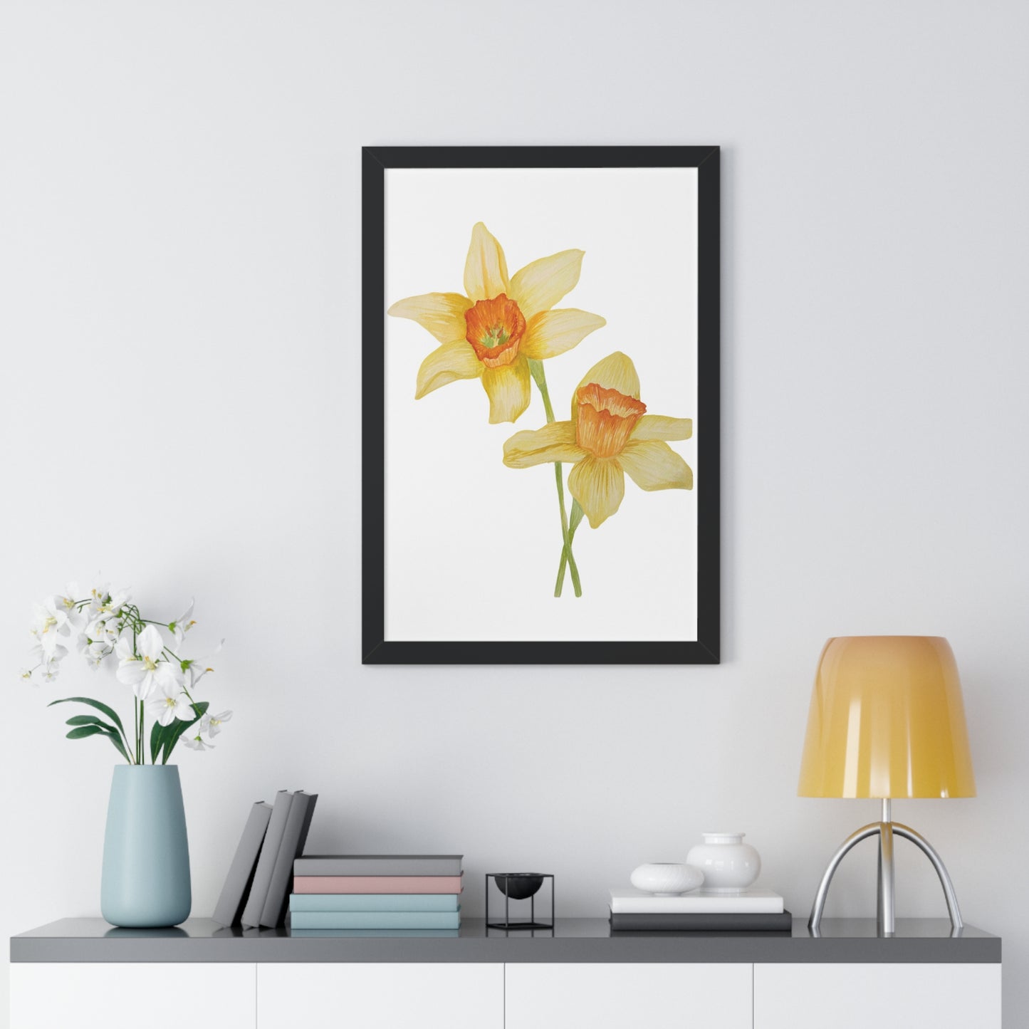 Daffodil Botanical Framed Print — Yellow Watercolor Flower Wall Art
