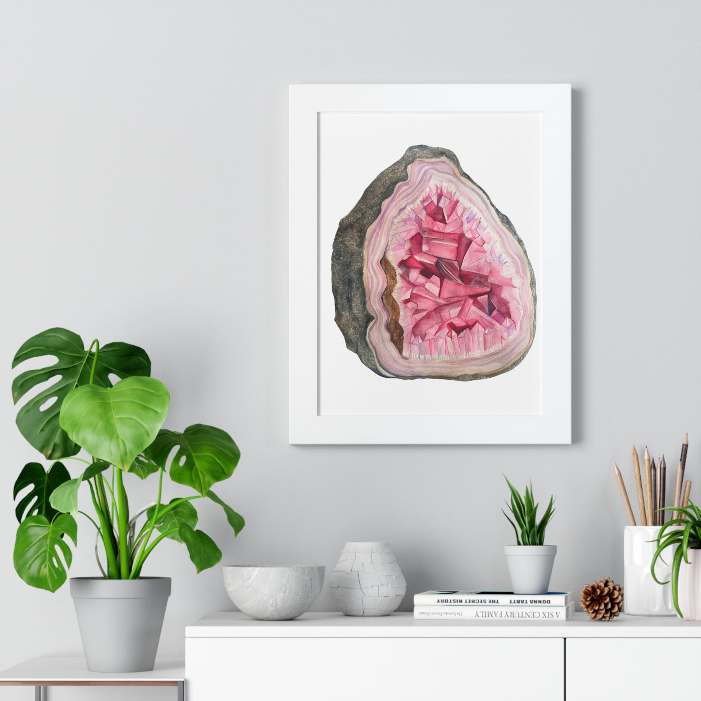 Pink Geode Art Print — Framed Print