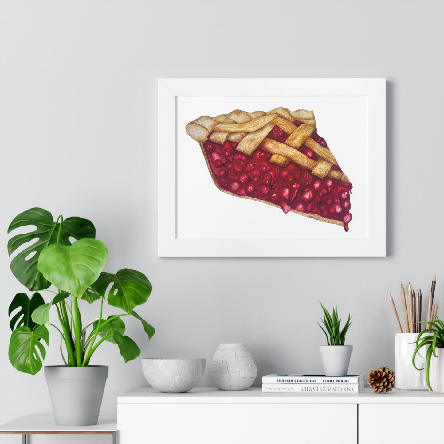 Cherry Pie Slice Framed Print — Watercolor Kitchen Wall Art