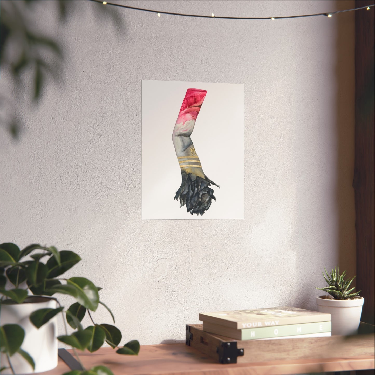 Lipstick & Cigarette Giclée Art Print – Pink, Gray & Gold Minimal Wall Art