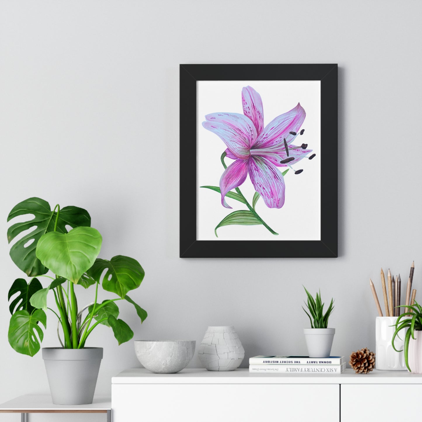 Framed Art Print - Pink Tiger Lily Botanical Wall Art