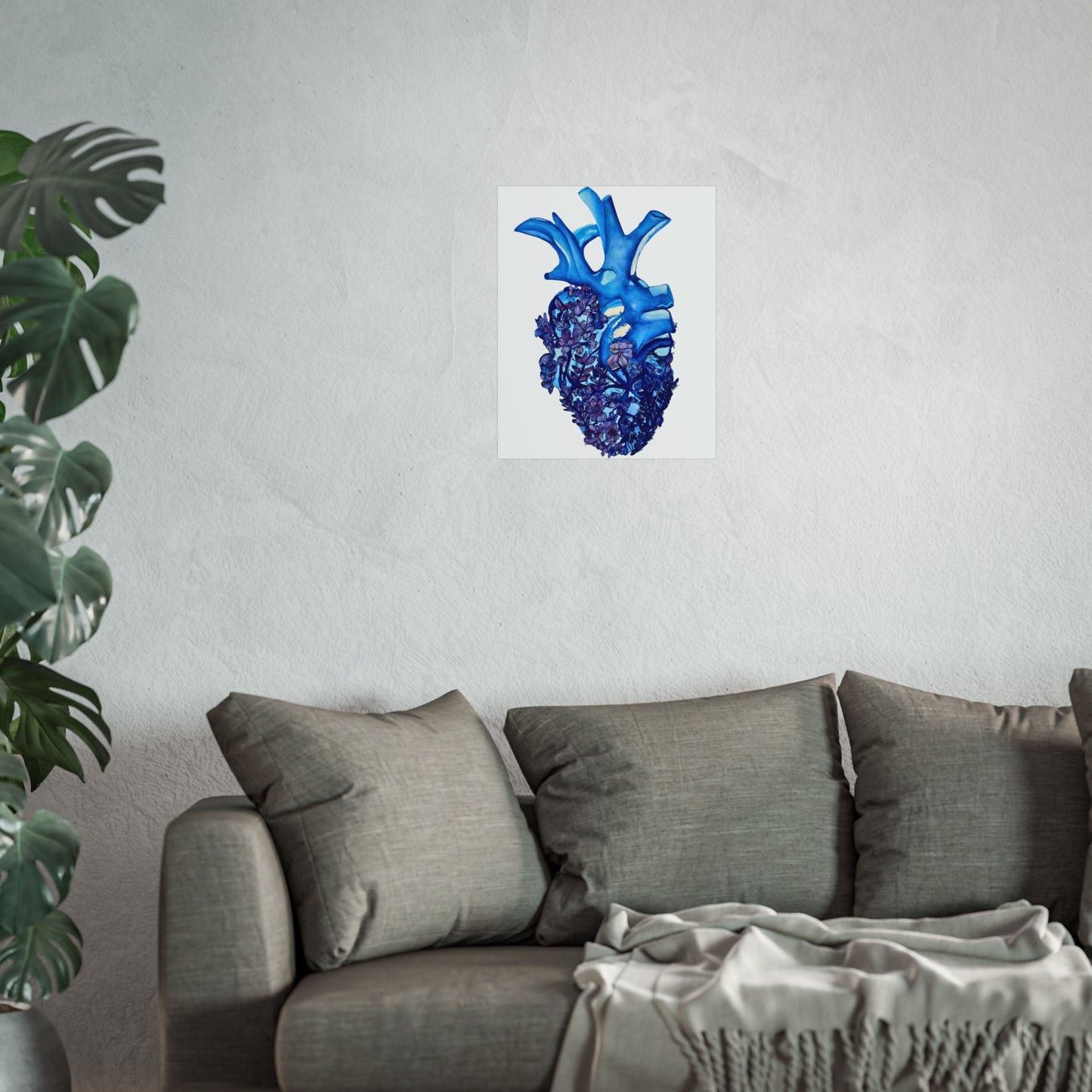Blue Floral Bluebonnet Heart Giclée Art Print — Botanical Anatomical Wall Art
