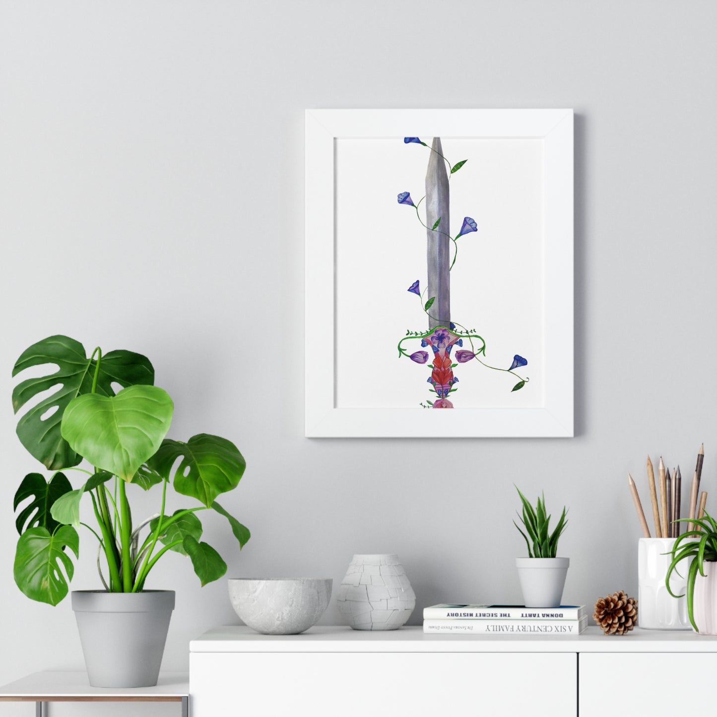 Floral Sword Art Print — Botanical Dagger Wall Art