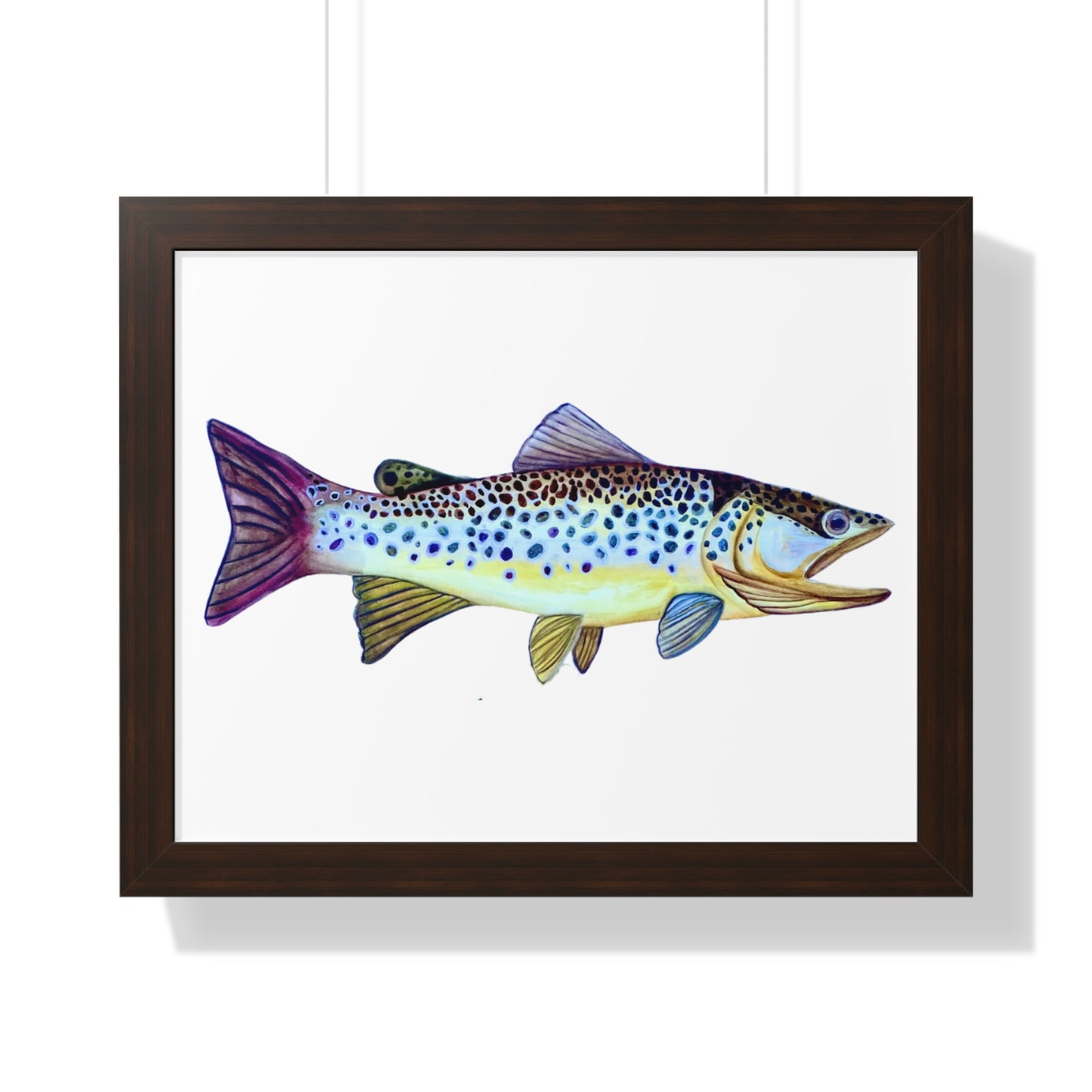 Framed Fish Art Print — Colorful Trout Horizontal Poster for Cabin, Lake House, or Nursery