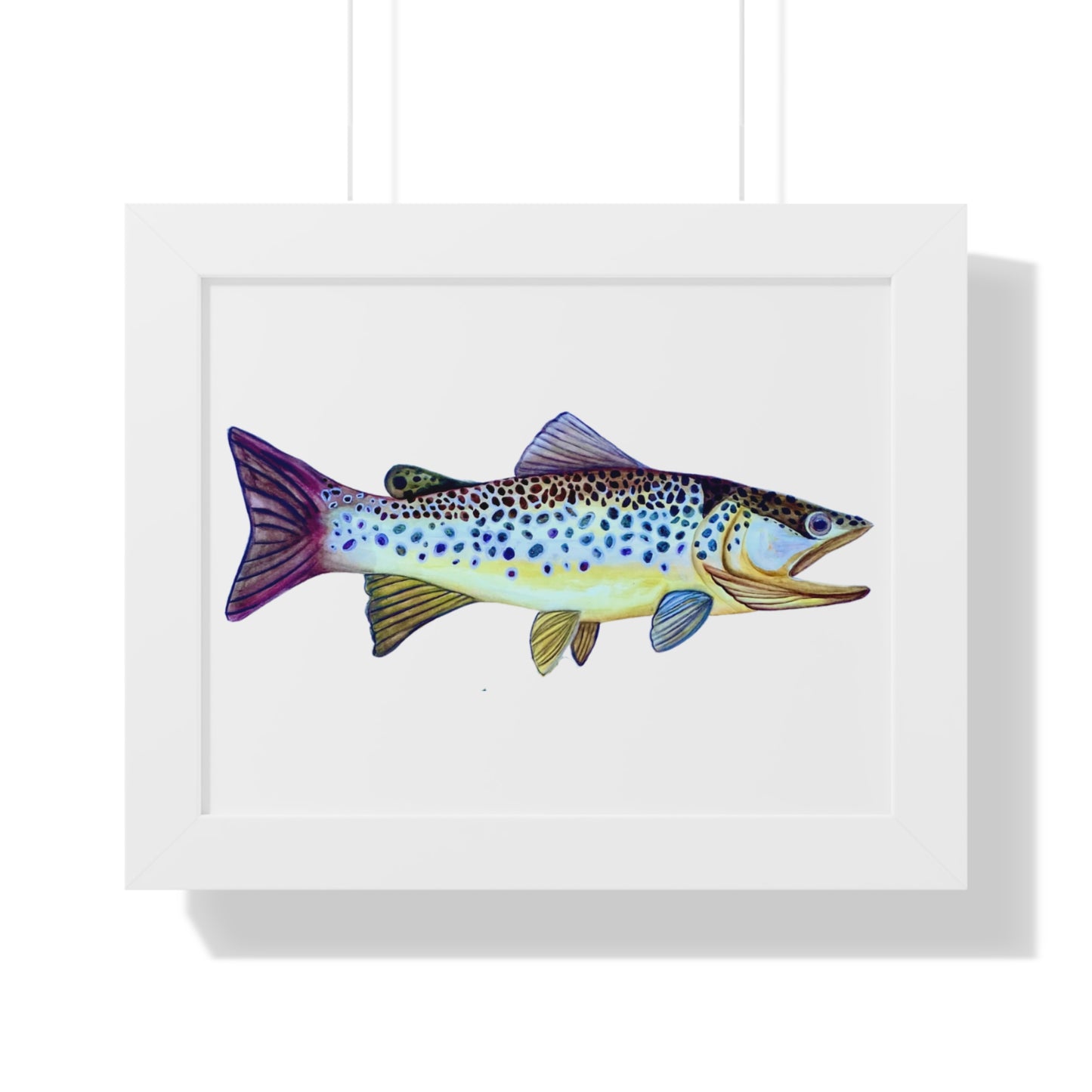 Framed Fish Art Print — Colorful Trout Horizontal Poster for Cabin, Lake House, or Nursery