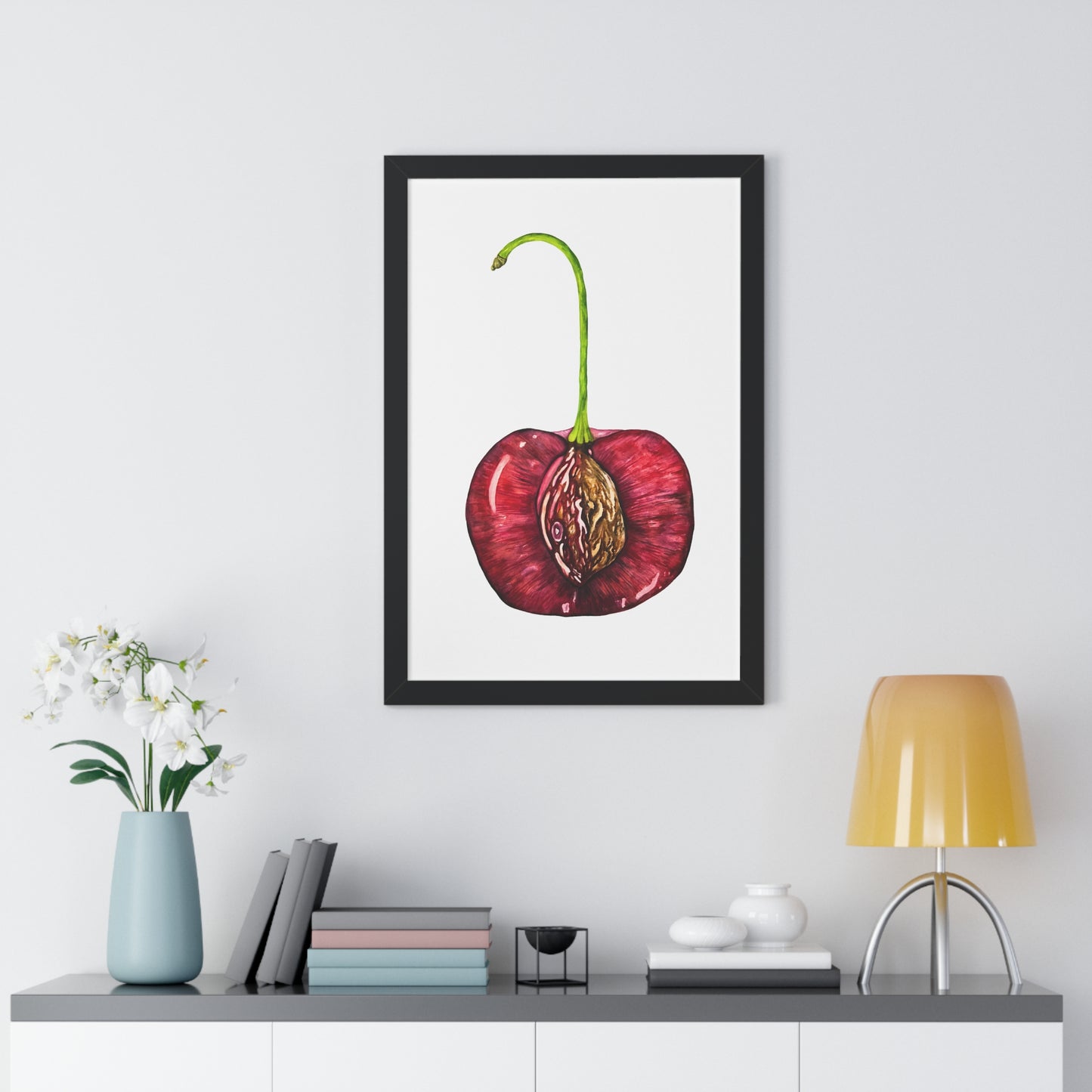 Cherry Pit Watercolor Framed Art Print