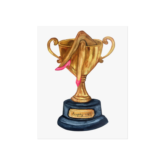 Trophy Wife Golden Trophy with Pink Shoes Illustration Print