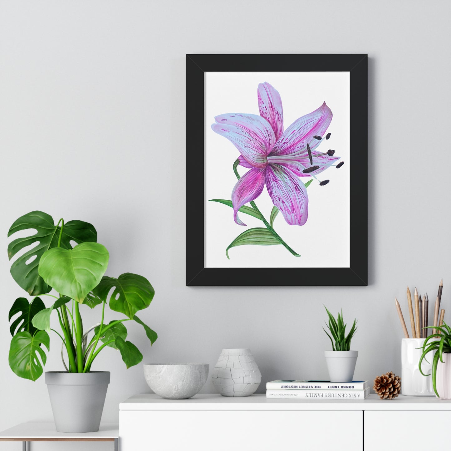 Framed Art Print - Pink Tiger Lily Botanical Wall Art