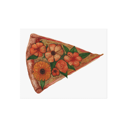 Floral Pizza Slice Giclée Art Print — Botanical Food Illustration for Kitchen or Dining Wall Decor