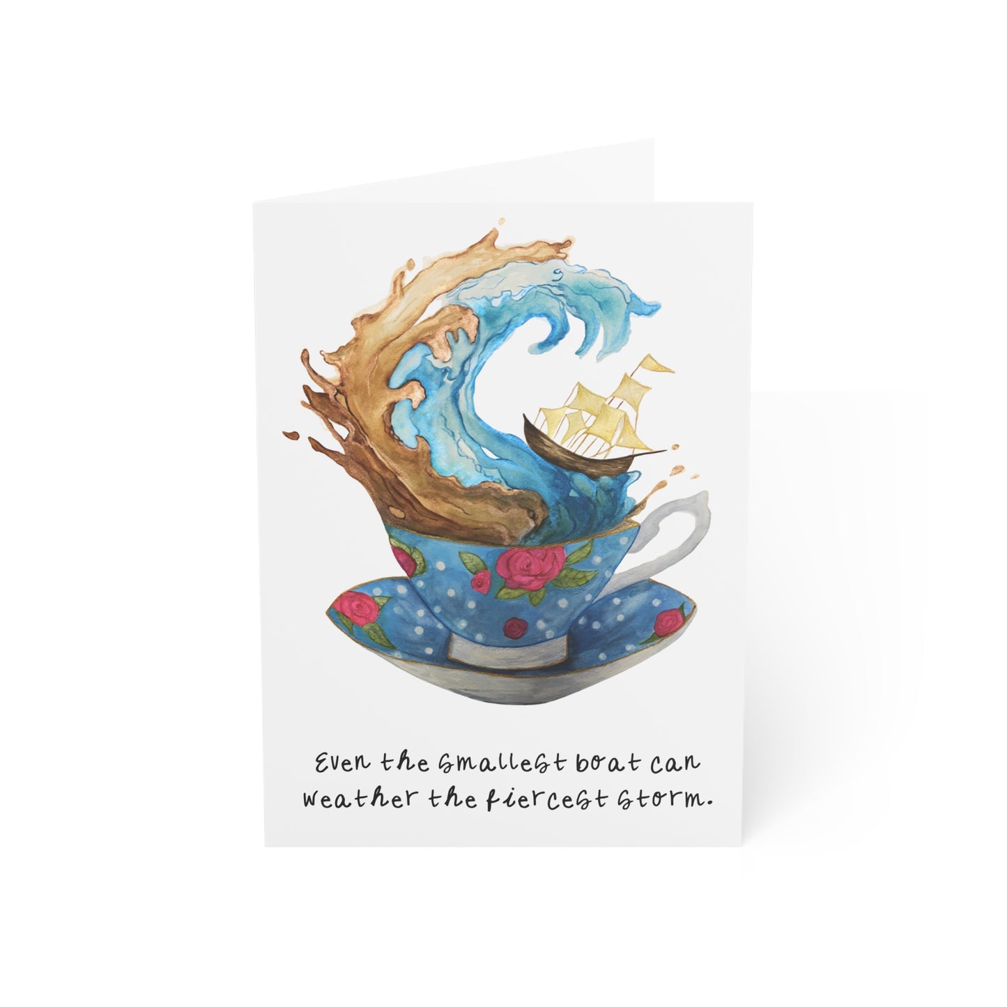 Floral Teacup Card "Small Boat" Storm Inside A Teacup - Swiftie (Watercolor, Hand-painted)