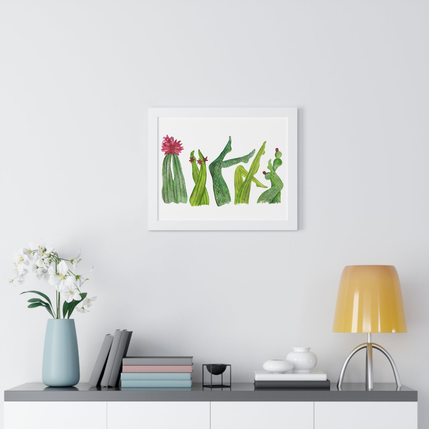Cactus Legs Watercolor Framed Print — Botanical Horizontal Wall Art