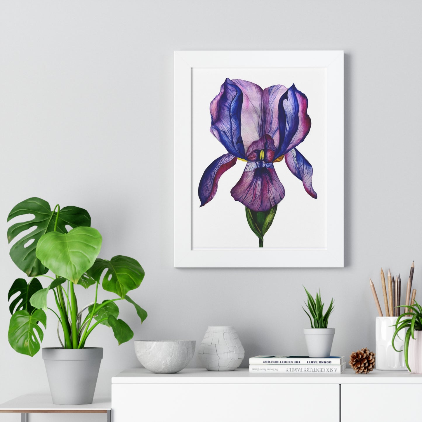 Framed — Purple Iris Botanical Art Print