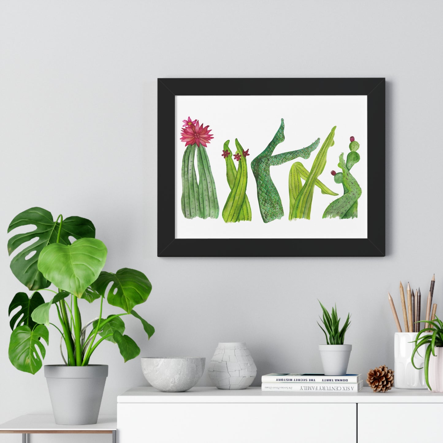 Cactus Legs Watercolor Framed Print — Botanical Horizontal Wall Art