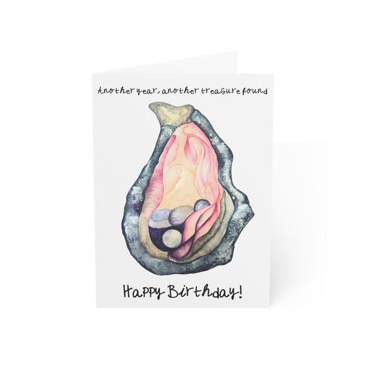 Birthday Greeting Cards — 'Happy Birthday Treasure Pearl' Beach Oyster Design (Pack of 1, 10, 30, 50)