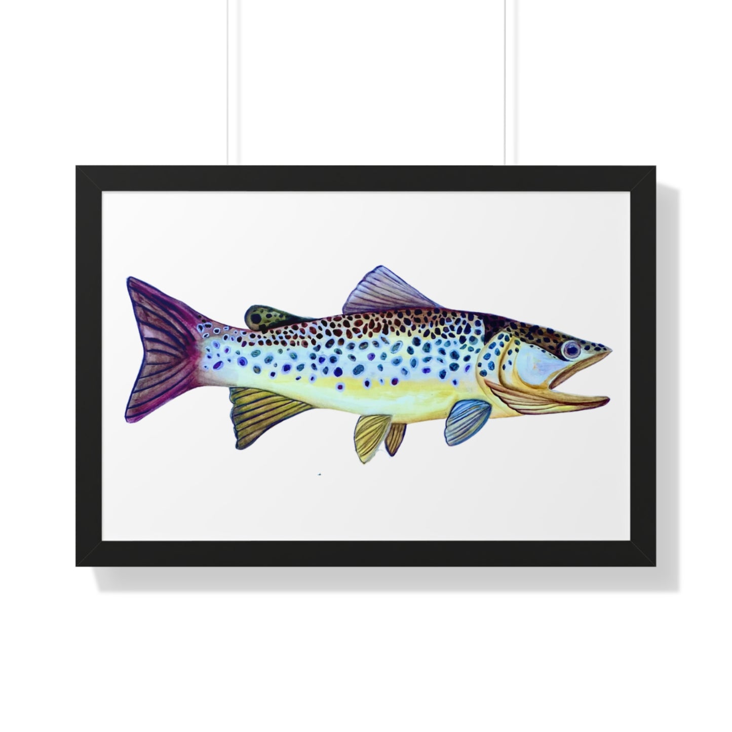Framed Fish Art Print — Colorful Trout Horizontal Poster for Cabin, Lake House, or Nursery