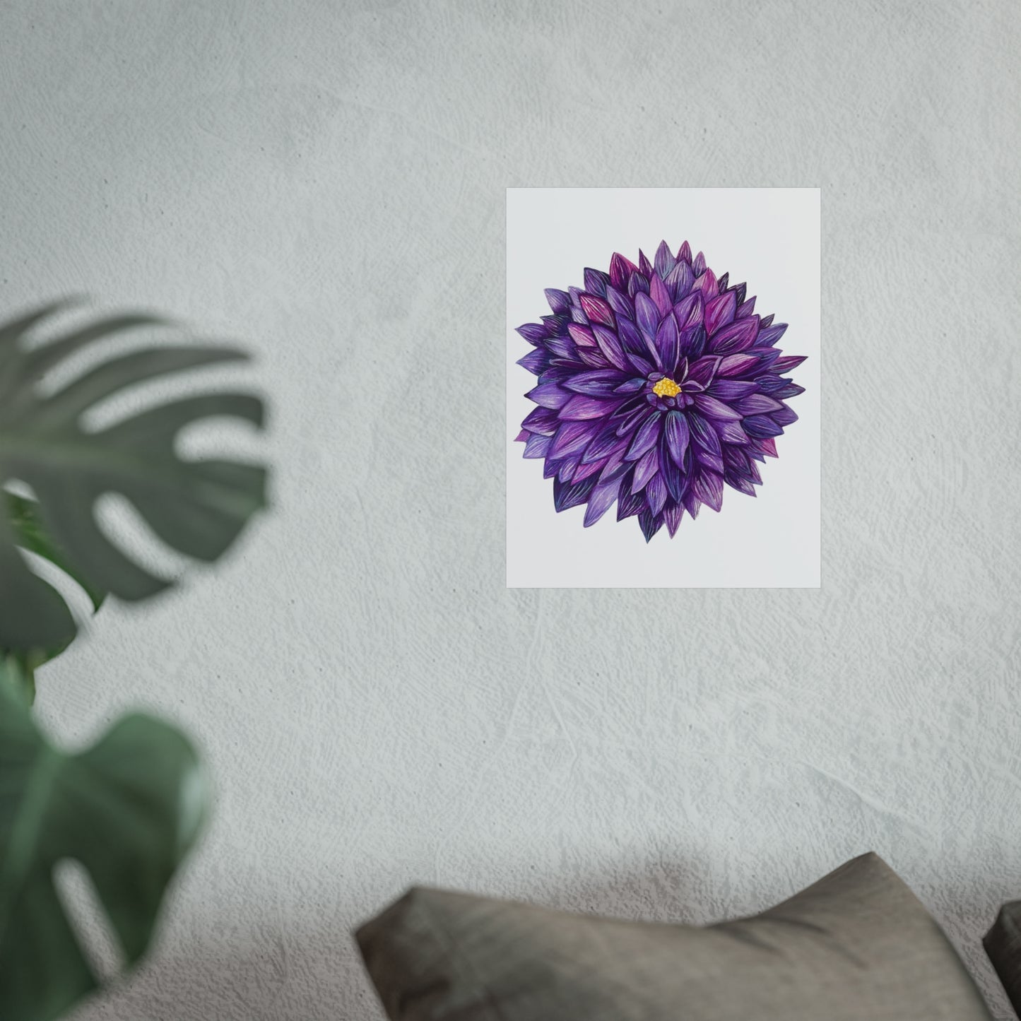 Purple Dahlia Giclée Art Print — Botanical Floral Wall Art
