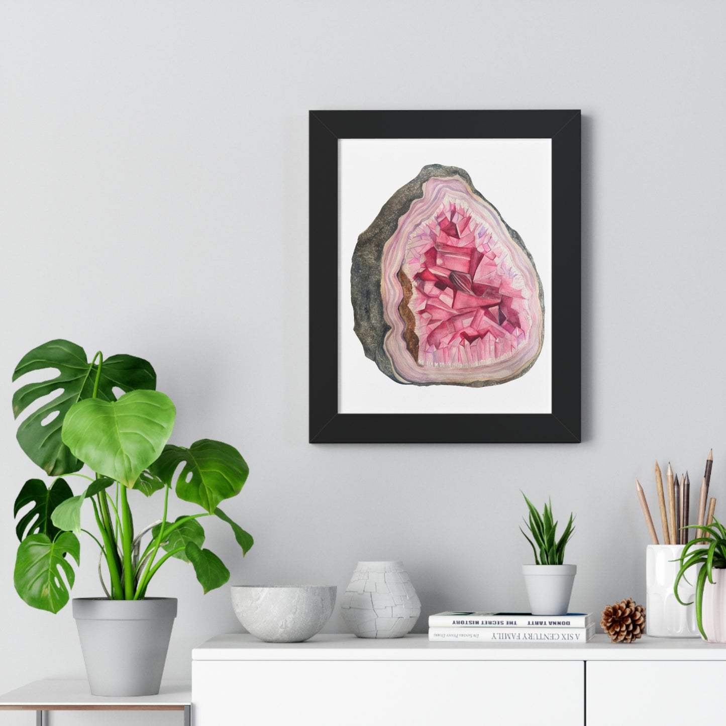 Pink Geode Art Print — Framed Print