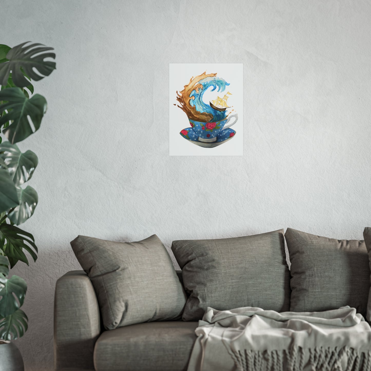Giclée Art Print — Whimsical Teacup Wave with Sailing Ship Storm Inside A Tea Cup - Swiftie Lyric