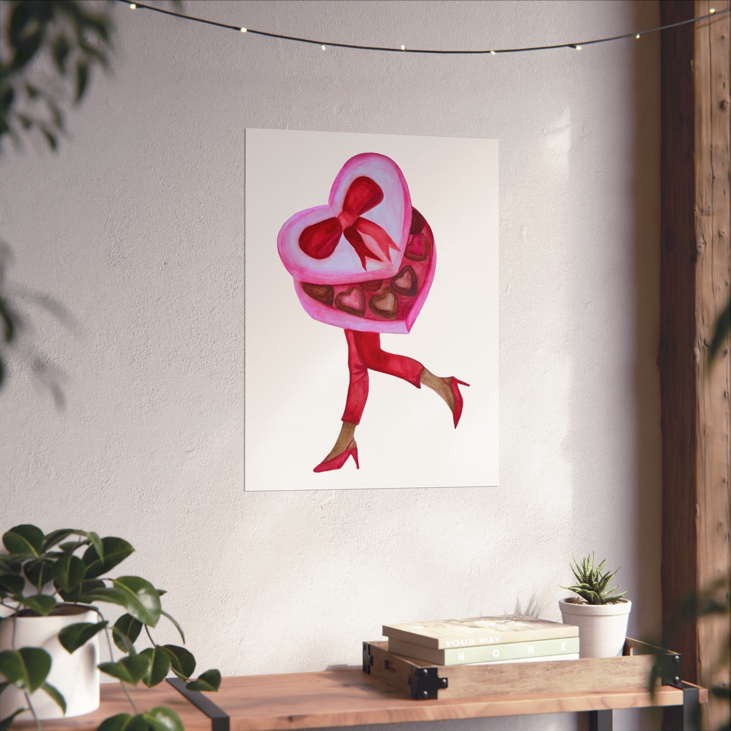 Valentine Heart Box Giclée Art Print — Chic Retro Woman in Red Heels