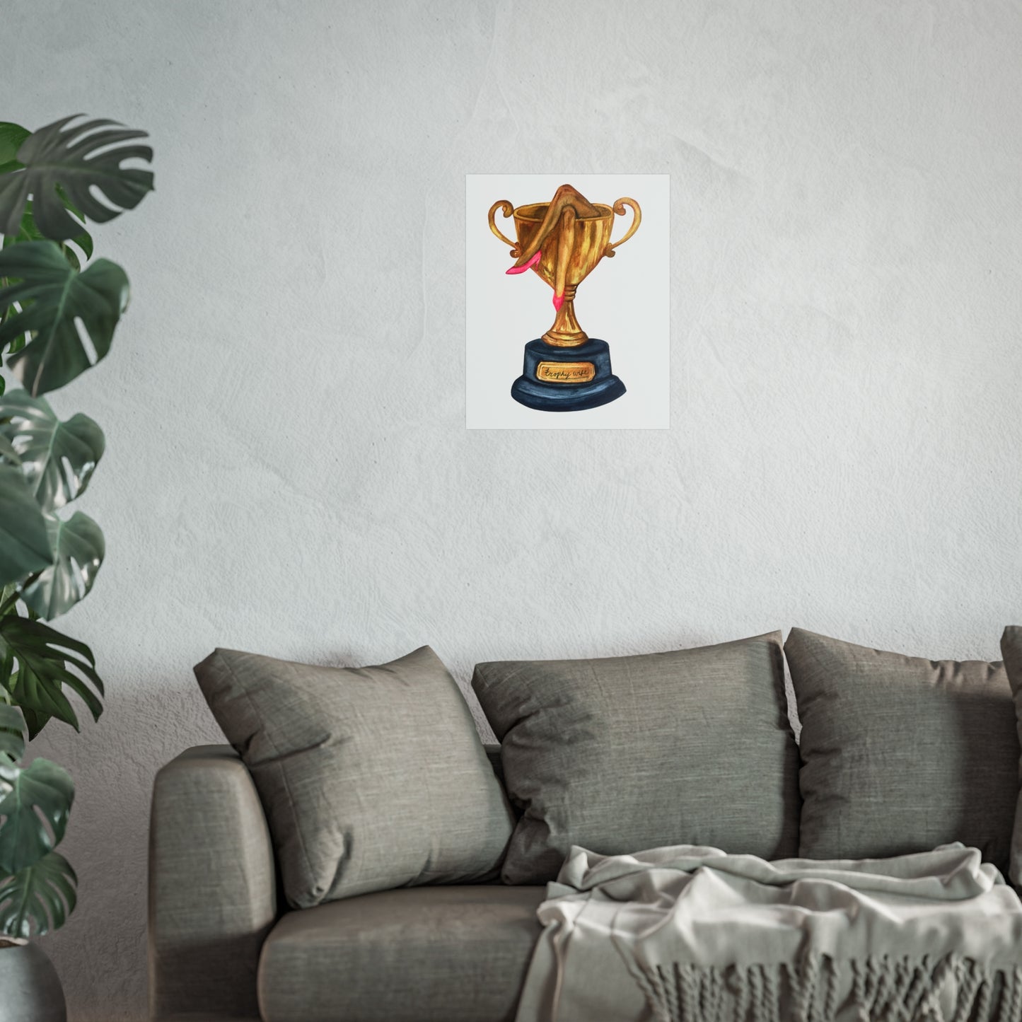 Trophy Wife Golden Trophy with Pink Shoes Illustration Print