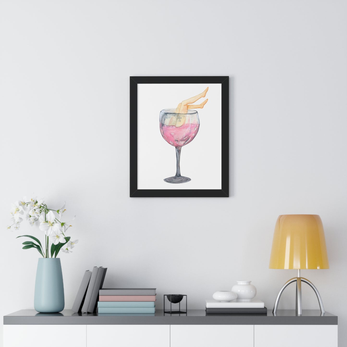 Wine Glass Art Print — Watercolor Cocktail with Legs Framed Print