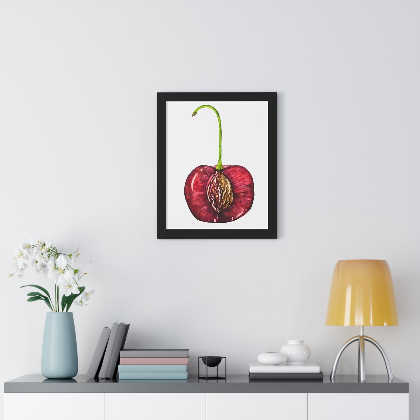 Cherry Pit Watercolor Framed Art Print
