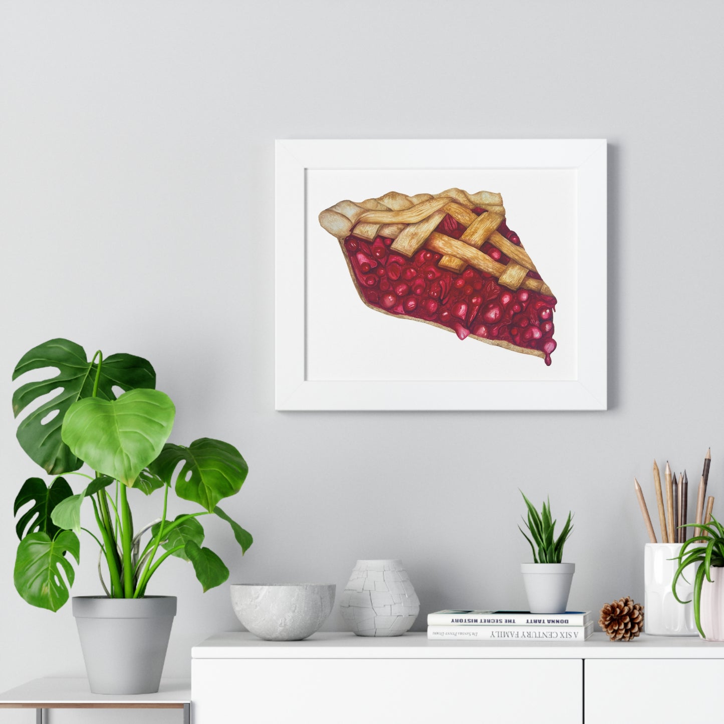 Cherry Pie Slice Framed Print — Watercolor Kitchen Wall Art