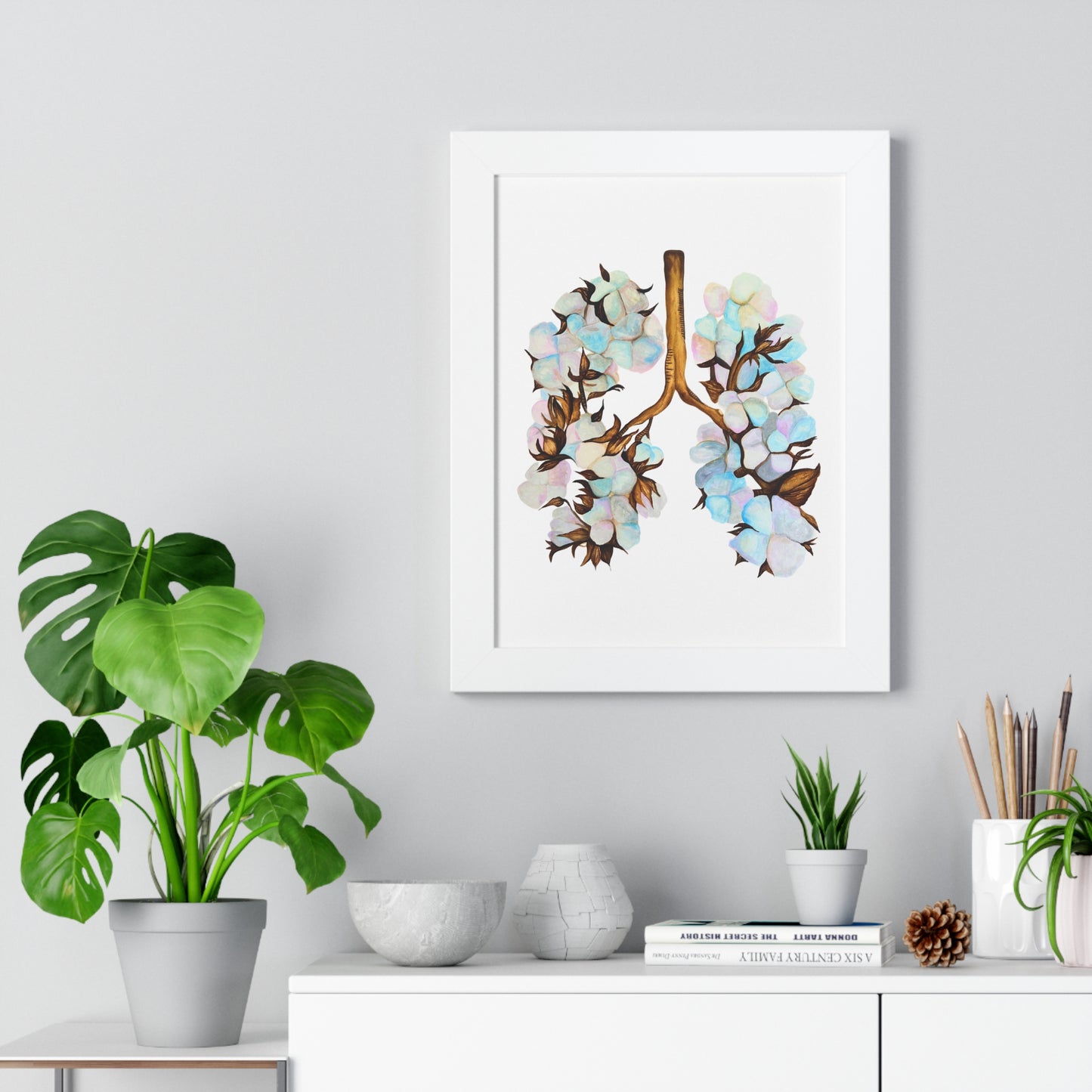 Framed Print- Botanical Lungs Art Print (Cotton Plant Lung Illustration)