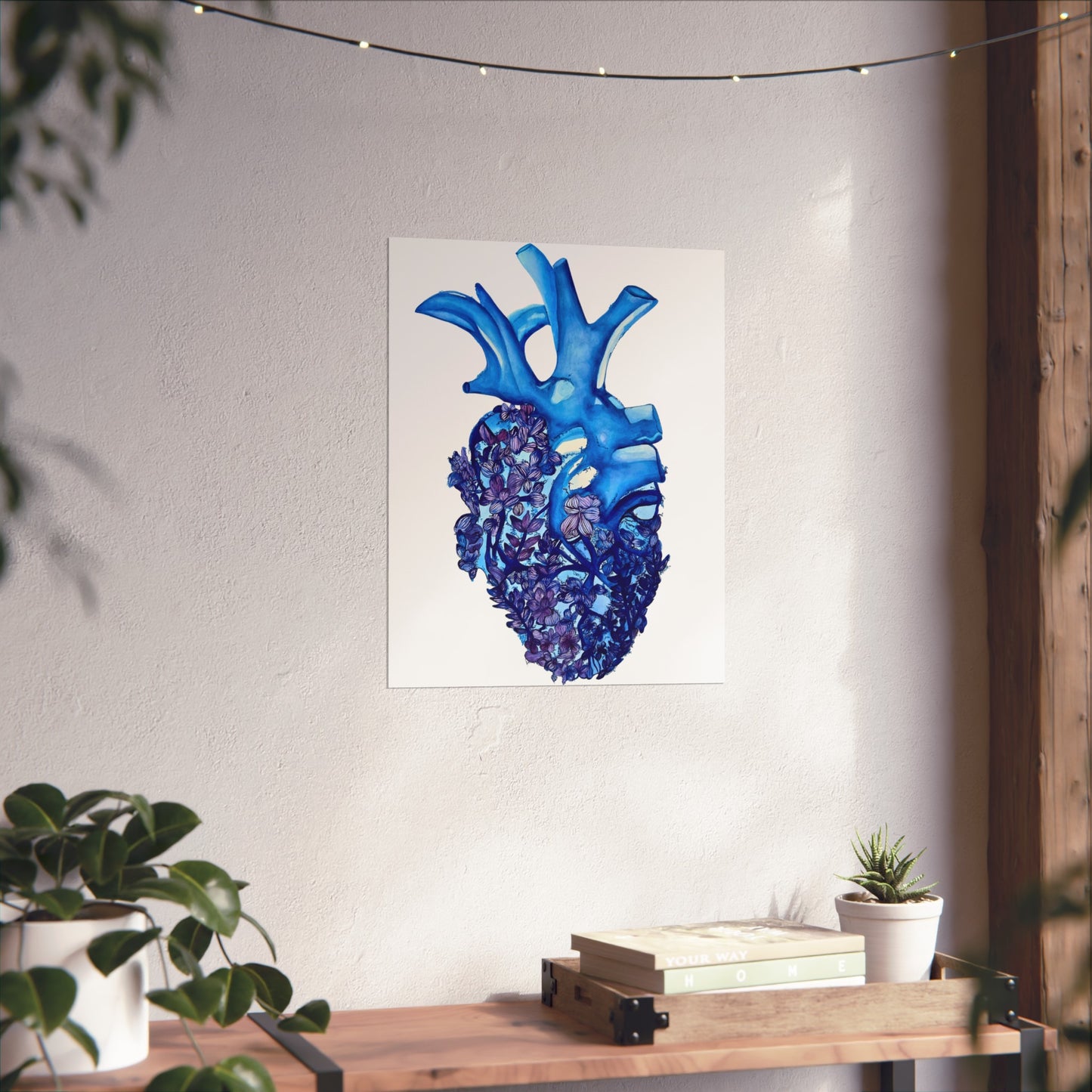 Blue Floral Bluebonnet Heart Giclée Art Print — Botanical Anatomical Wall Art