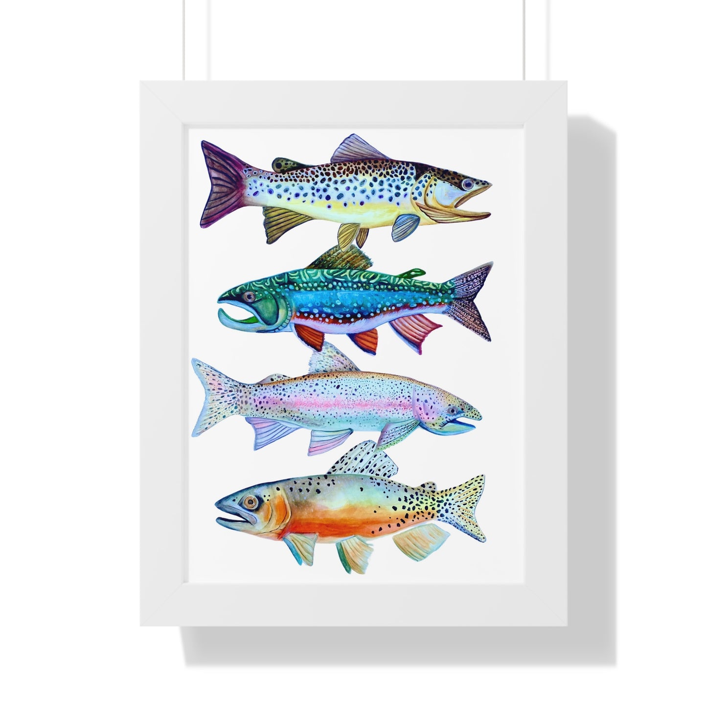 Colorful Trout Fish Watercolor Print Framed