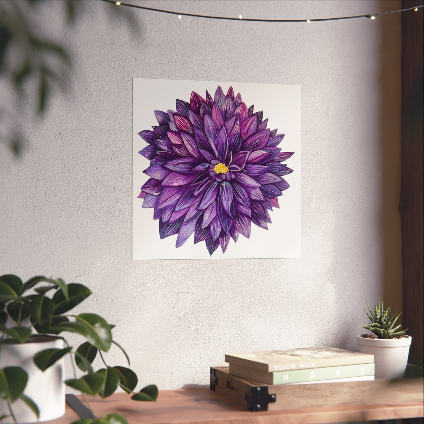 Purple Dahlia Giclée Art Print — Botanical Floral Wall Art
