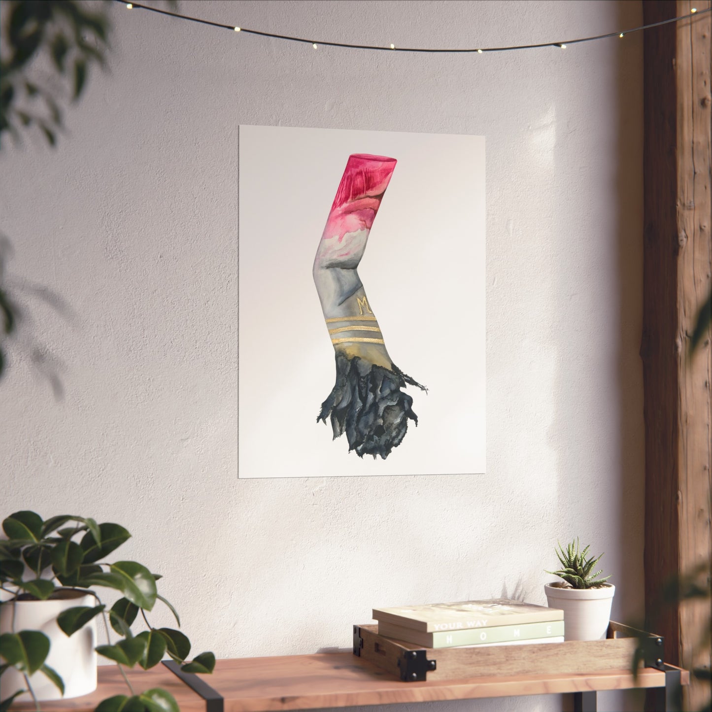 Lipstick & Cigarette Giclée Art Print – Pink, Gray & Gold Minimal Wall Art