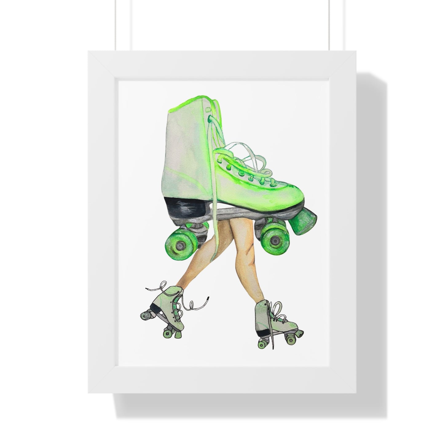 Roller Skate Art Print — Neon Green Roller Skates Framed Print