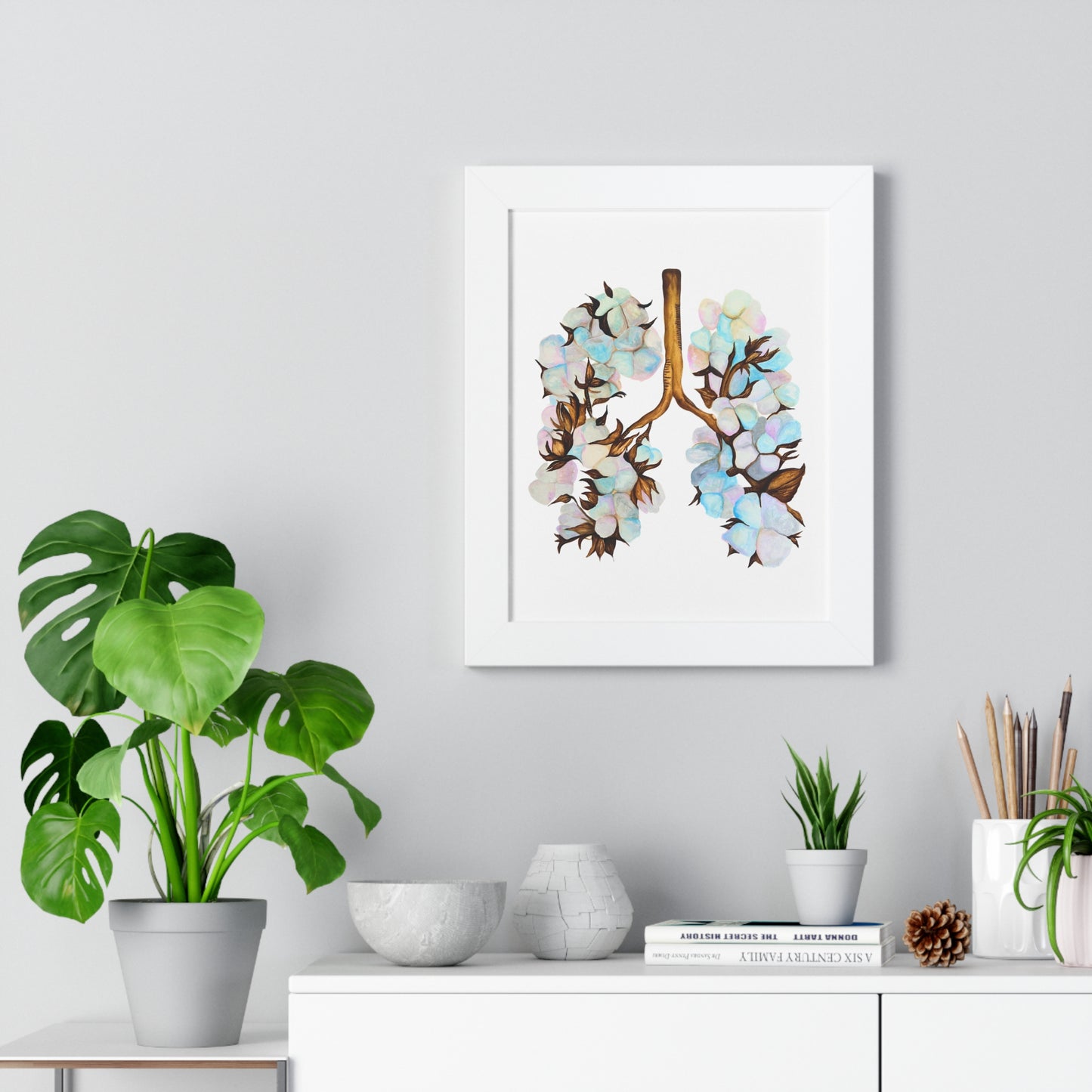 Framed Print- Botanical Lungs Art Print (Cotton Plant Lung Illustration)